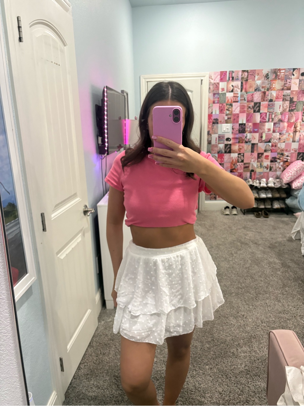 White Tiered Dot-Texture Mini Skirt